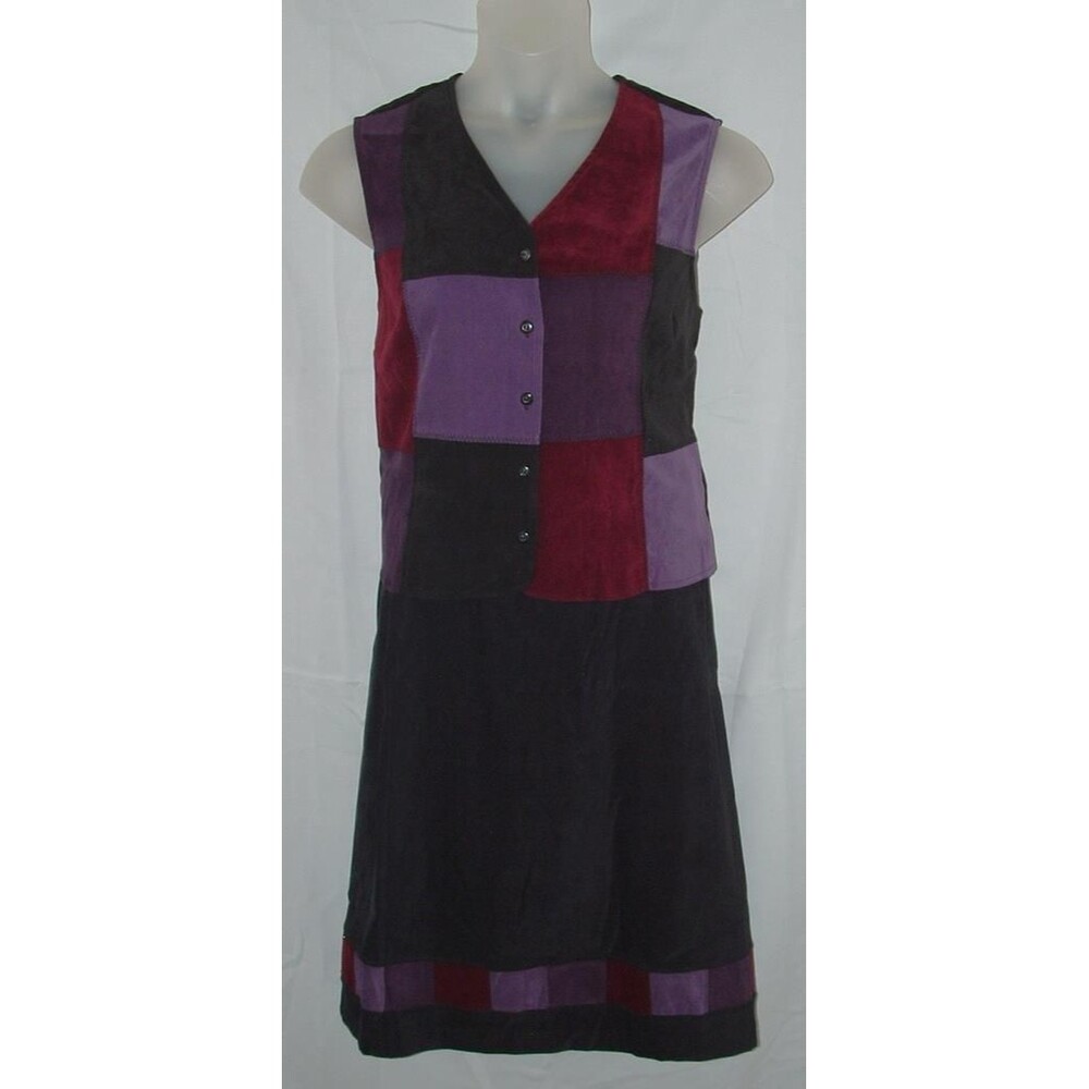 White Stag Patchwork Velvet Skirt Set in Black, Purple, and Burgundy